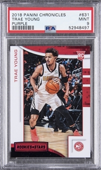 2018-19 Panini Chronicles Purple #631 Trae Young Rookie Card (#11/49) - PSA MINT 9